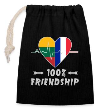 Lithuania and France 100% friendship - Closable cotton gift bag (14x20cm) - black - Front