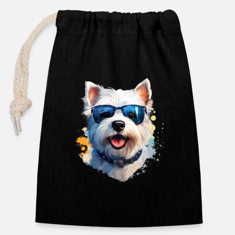 Westie with sunglasses - Closable cotton gift bag (14x20cm) - black