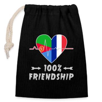 Eritrea und Frankreich 100% Freundschaft - Verschließbarer Geschenkbeutel aus Baumwolle (14x20cm) - Schwarz - Vorne