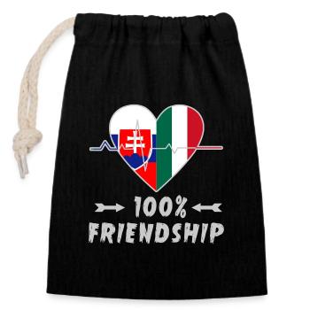 Slowakei und Italien 100% Freundschaft - Verschließbarer Geschenkbeutel aus Baumwolle (14x20cm) - Schwarz - Vorne
