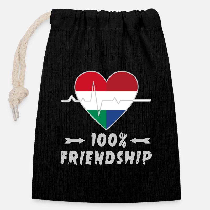 Hungary and Netherlands 100% friendship - Closable cotton gift bag (14x20cm) - black