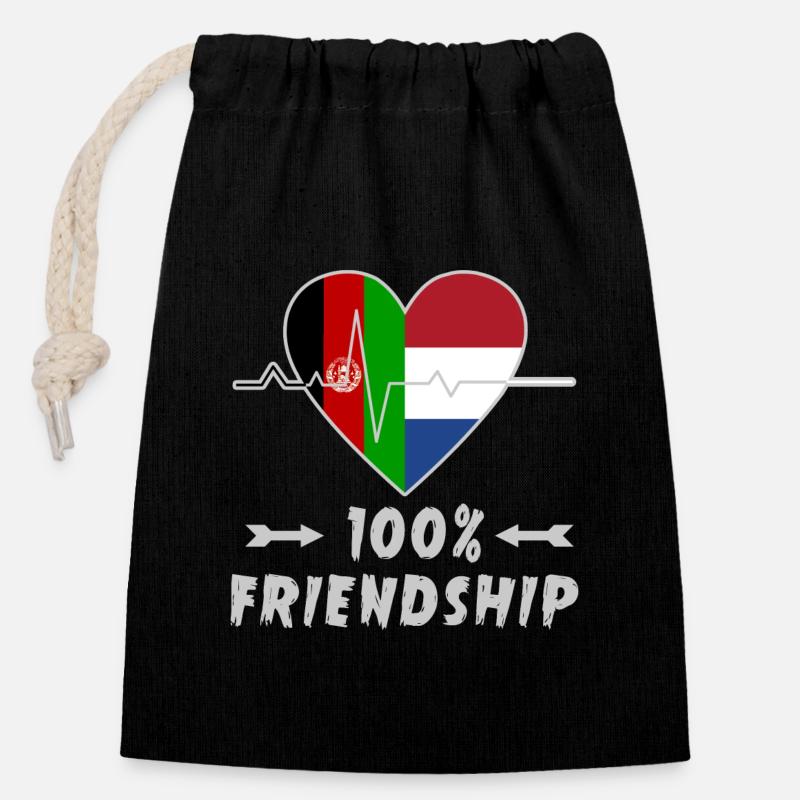 Afghanistan und Niederlande 100% Freundschaft - Verschließbarer Geschenkbeutel aus Baumwolle (14x20cm) - Schwarz