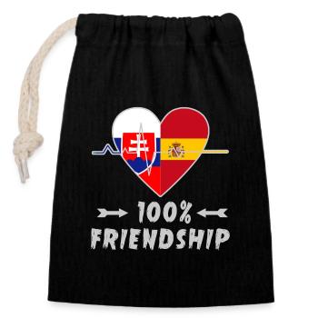 Slowakei und Spanien 100% Freundschaft - Verschließbarer Geschenkbeutel aus Baumwolle (14x20cm) - Schwarz - Vorne