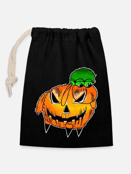 Wolly Sheepling Halloween Pumpkin - Closable cotton gift bag (14x20cm) - black