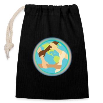 Unité mondiale et entraide - Sac cadeau en coton avec cordon (14 x 20 cm) - noir - Devant