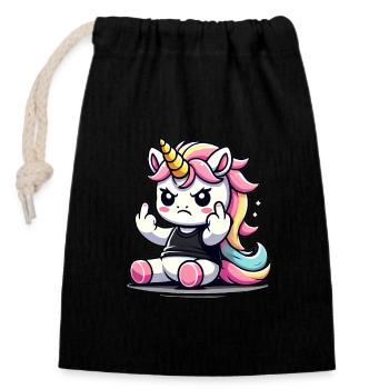 Rebellious Unicorn Flipping Off - Closable cotton gift bag (14x20cm) - black - Front