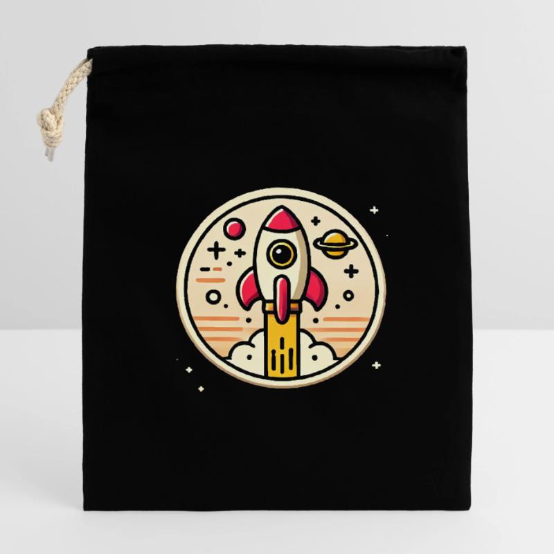 Fusée rétro perdue dans l’espace Graphique Sac cadeau en coton avec cordon (14 x 20 cm)