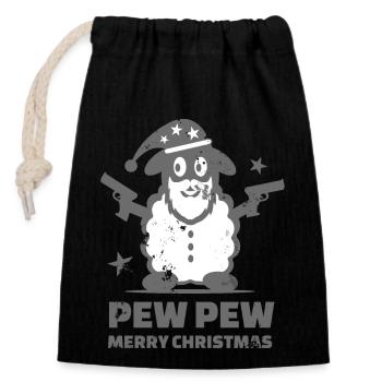 Schaf Pew Pew Merry Christmas Geschenk - Verschließbarer Geschenkbeutel aus Baumwolle (14x20cm) - Schwarz - Vorne