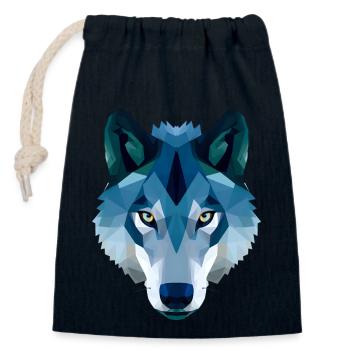 Low Polygon Wolf in Blau und Weiß - Verschließbarer Geschenkbeutel aus Baumwolle (14x20cm) - Navy - Vorne