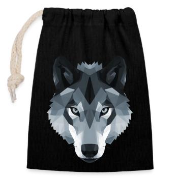 Wolfskopf niedriges Polygon in schwarz-weiß - Verschließbarer Geschenkbeutel aus Baumwolle (14x20cm) - Schwarz - Vorne