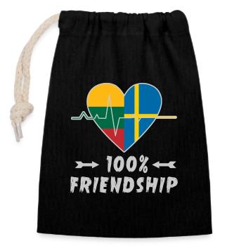 Lithuania and Sweden 100% friendship - Closable cotton gift bag (14x20cm) - black - Front