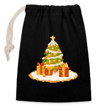 Sapin de Noël Pixel Art avec des cadeaux - Sac cadeau en coton avec cordon (14 x 20 cm) - noir - Devant