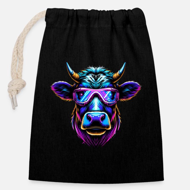 Cow Glasses Funny Cattle Farmer Gift Farmer - Closable cotton gift bag (14x20cm) - black