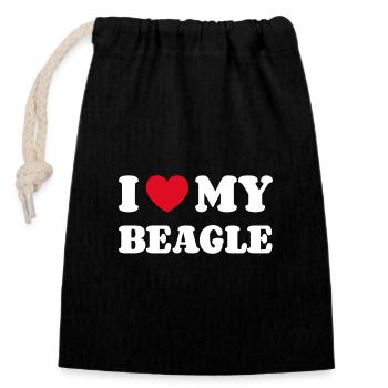 J’aime mon beagle - Sac cadeau en coton avec cordon (14 x 20 cm) - noir - Devant