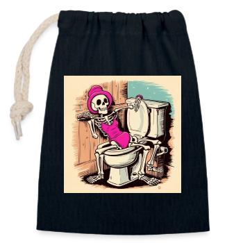 Skeleton in bathroom with swimsuit - Closable cotton gift bag (14x20cm) - navy - Front
