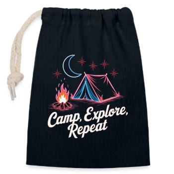 Camp Erkunden Wiederholen - Verschließbarer Geschenkbeutel aus Baumwolle (14x20cm) - Navy - Vorne