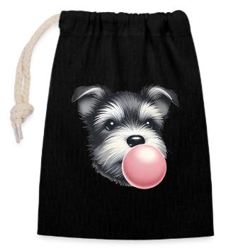 Terrier joueur avec chewing-gum - Sac cadeau en coton avec cordon (14 x 20 cm) - noir - Devant