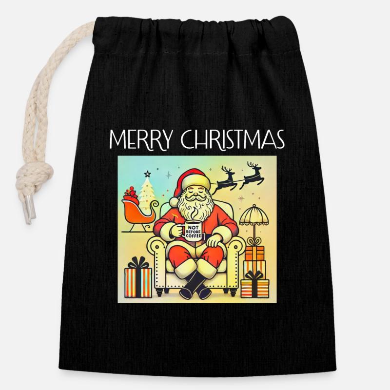 MERRY CHRISTMAS - Sac cadeau en coton avec cordon (14 x 20 cm) - noir