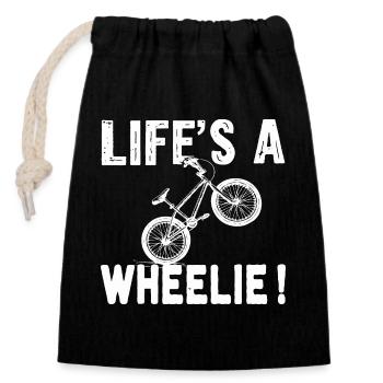 BMX bike fun Wheelie - Verschließbarer Geschenkbeutel aus Baumwolle (14x20cm) - Schwarz - Vorne