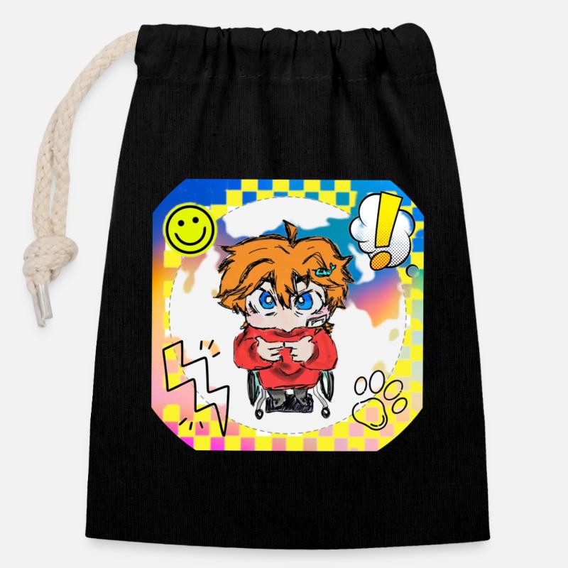 Héros coloré en fauteuil roulant Pop Art - Sac cadeau en coton avec cordon (14 x 20 cm) - noir