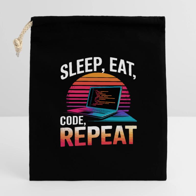 Schlaf Essen Code Wiederholen Geschenk Programmierer Entwickler Verschließbarer Geschenkbeutel aus Baumwolle (14x20cm)