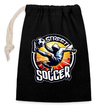 Street Soccer in the sun Fußball - raffstaff ® - Verschließbarer Geschenkbeutel aus Baumwolle (14x20cm) - Schwarz - Vorne