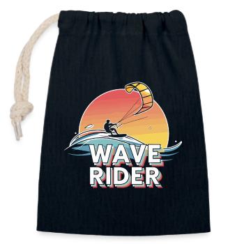 Sunset Wave Rider Kiteboarding Design - Closable cotton gift bag (14x20cm) - navy - Front