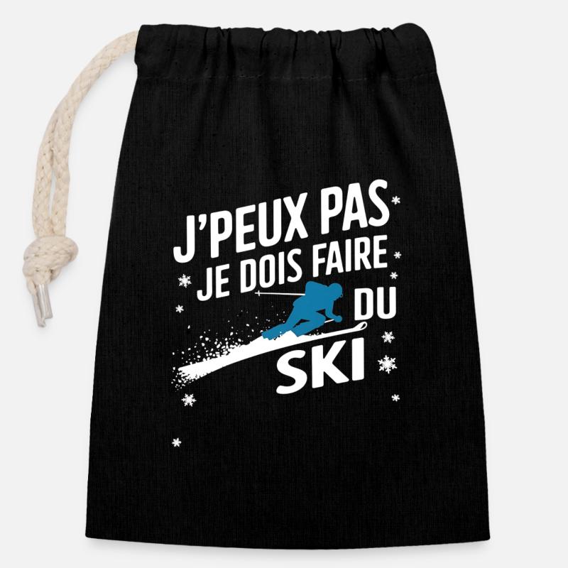 I can't I ski - Closable cotton gift bag (14x20cm) - black