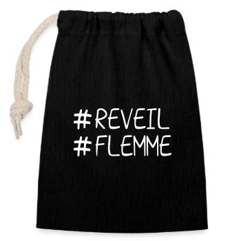 hashtag réveil flemme, flemmards, matin - Sac cadeau en coton avec cordon (14 x 20 cm) - noir - Devant