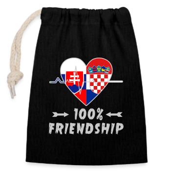 Slowakei und Kroatien 100% Freundschaft - Verschließbarer Geschenkbeutel aus Baumwolle (14x20cm) - Schwarz - Vorne