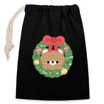 Noël de l’ours brun - Sac cadeau en coton avec cordon (14 x 20 cm) - noir - Devant