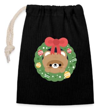 Beaver Christmas - Closable cotton gift bag (14x20cm) - black - Front