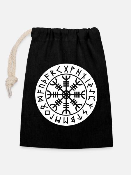Aegishjálmur-Siegel: Wikinger-Amulett – Weiß - Verschließbarer Geschenkbeutel aus Baumwolle (14x20cm) - Schwarz
