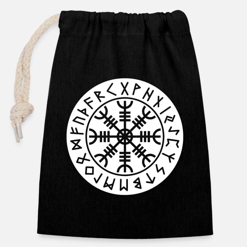 Cercle blanc de runes d’Aegishjalmur - Sac cadeau en coton avec cordon (14 x 20 cm) - noir