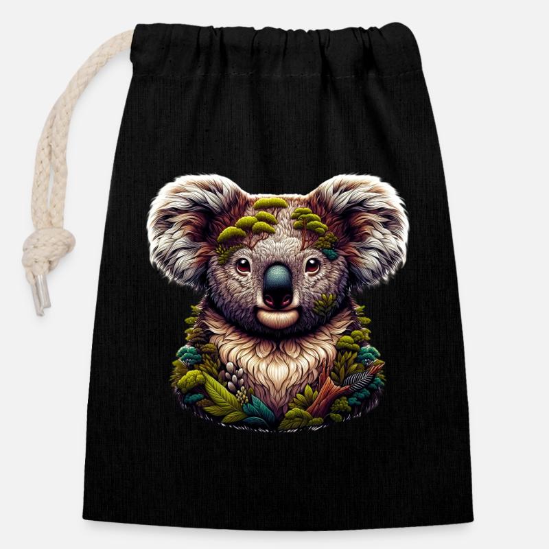 Koala - Verschließbarer Geschenkbeutel aus Baumwolle (14x20cm) - Schwarz