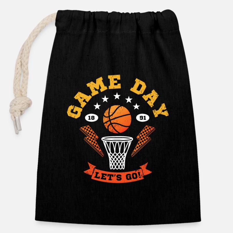 Basketball du jour du match - Sac cadeau en coton avec cordon (14 x 20 cm) - noir