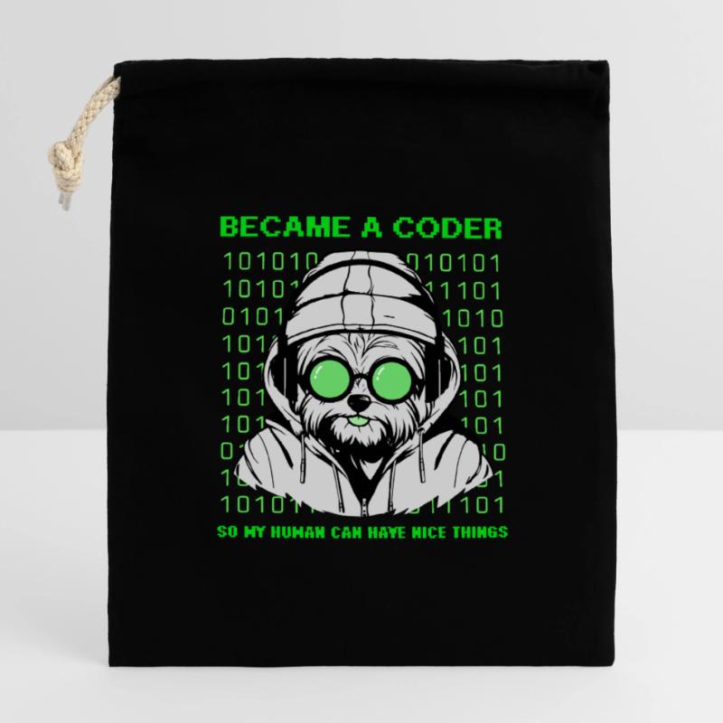 Devenu codeur – Hacker Dog Binary Look Sac cadeau en coton avec cordon (14 x 20 cm)