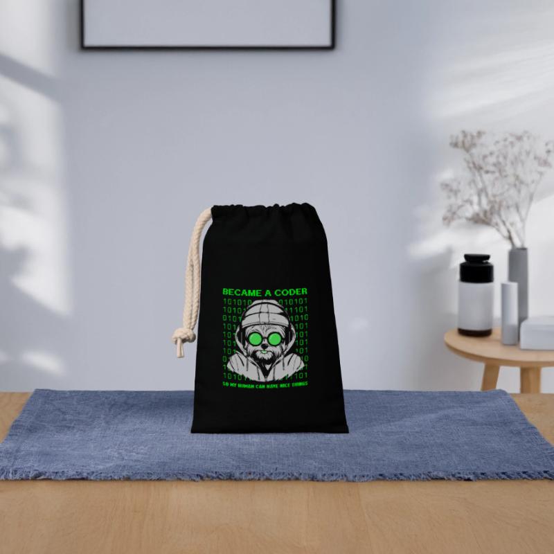 Devenu codeur – Cyber Dog Binary Sac cadeau en coton avec cordon (14 x 20 cm)