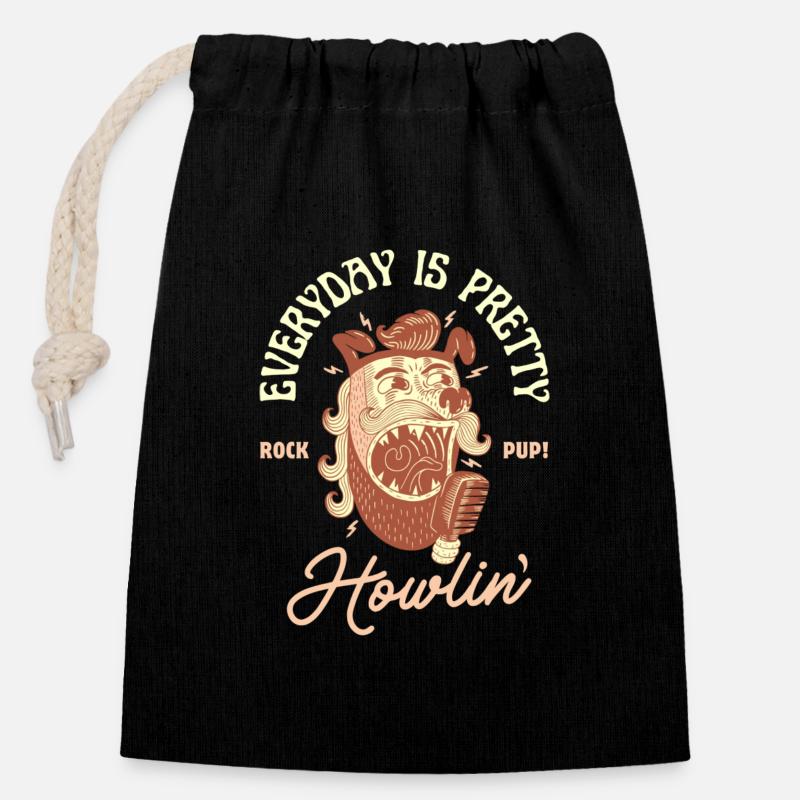 Everyday is Pretty Howlin' – Rockabilly Dog - Sac cadeau en coton avec cordon (14 x 20 cm) - noir