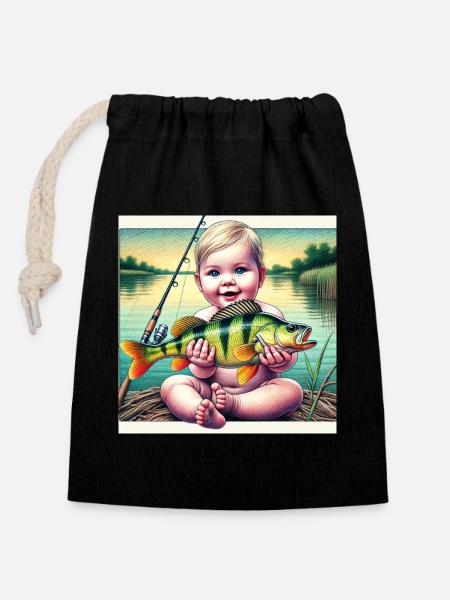 Nachwuchs Angler - Verschließbarer Geschenkbeutel aus Baumwolle (14x20cm) - Schwarz