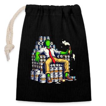 Wochenende Thron Lustiges Bier König Design - Verschließbarer Geschenkbeutel aus Baumwolle (14x20cm) - Schwarz - Vorne