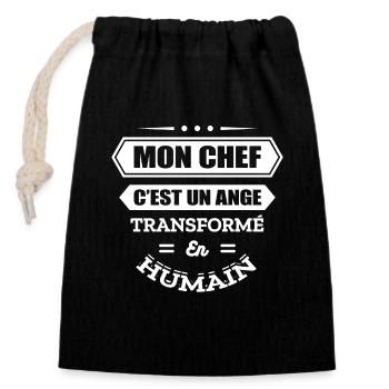MON CHEF C'EST UN ANGE TRANSFORMÉ EN HUMAIN - Sac cadeau en coton avec cordon (14 x 20 cm) - noir - Devant