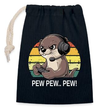 Pew Pew Gamer Otter - Closable cotton gift bag (14x20cm) - navy - Front