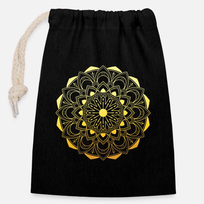 Mandala - Verschließbarer Geschenkbeutel aus Baumwolle (14x20cm) - Schwarz
