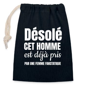 désolé cet homme est déjà pris par une femme - Sac cadeau en coton avec cordon (14 x 20 cm) - bleu marine - Devant