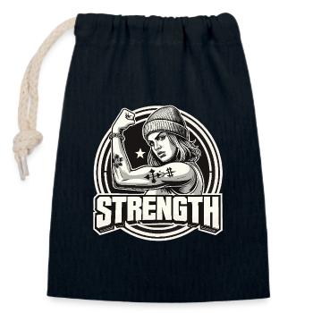Strength Strong Woman Stretches Arm to Cap Gift - Closable cotton gift bag (14x20cm) - navy - Front