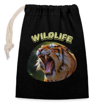 Wildlife Tiger - Verschließbarer Geschenkbeutel aus Baumwolle (14x20cm) - Schwarz - Vorne
