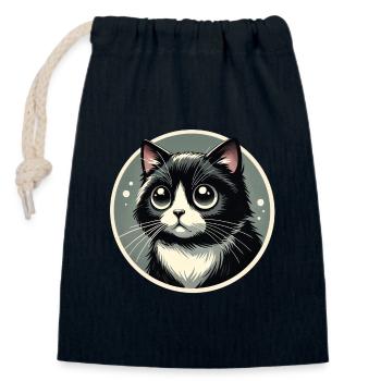 Chat noir et blanc dans le style de la bande dessinée - Sac cadeau en coton avec cordon (14 x 20 cm) - bleu marine - Devant