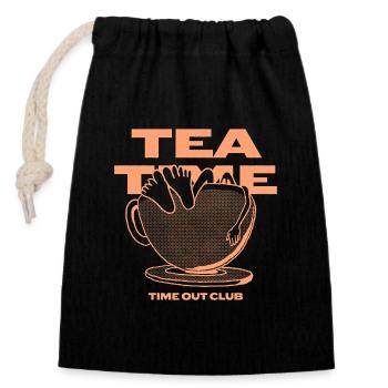 Tea Time – Entspannte Auszeit - Verschließbarer Geschenkbeutel aus Baumwolle (14x20cm) - Schwarz - Vorne