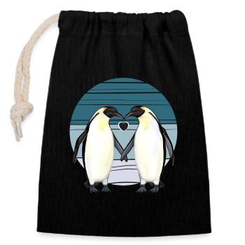 Valentines Day - Penguin Love with Heart - Closable cotton gift bag (14x20cm) - black - Front